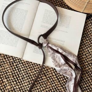 Brown Vegan Leather Belt with Paisley Scarf Tie